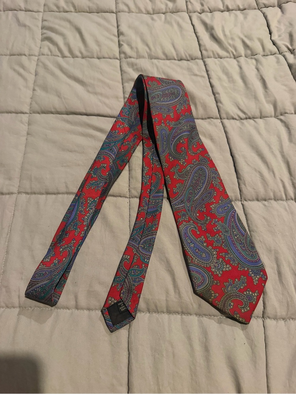 Men's Red Paisley Silk-Effect Tie with Blue and Green Paisley Motif